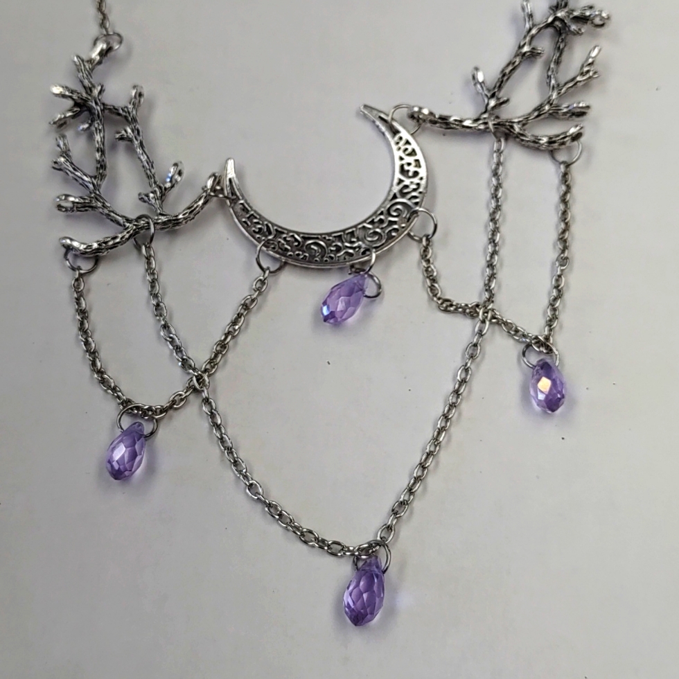Moon With Lilac Water Droplets Necklace